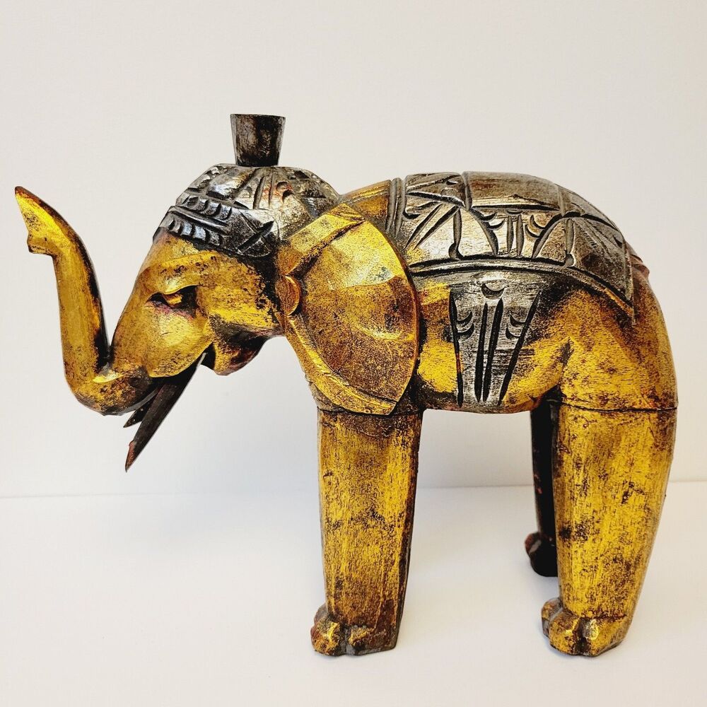 Wooden Handmade Hand Carving And Painting Elephant - Picture 12 of 12